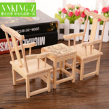 手工木质椅子茶几迷你小家具创意摆件 中式风福字diy趣味拍照道具