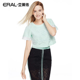 艾莱依2016春装专柜正品新款女式蕾丝绣花雪纺T恤ERAL31032-EXAB
