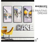 手绘抽象艺术风景油画客厅沙发背景墙装饰画三联有框玄关卧室挂画