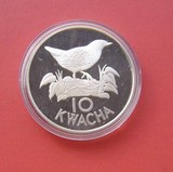 赞比亚1986年纪念WWF-红嘴鸟-10克瓦查精致纪念银币