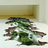 风景画防水自粘3d立体感墙贴纸贴画客厅厨房地板地贴溪流河流山水