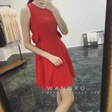 2016夏季新款高腰显瘦薄款红色连衣裙女装中长款修身甜美小礼服