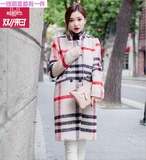 韩国代购复古格子茧式大衣加厚千鸟格毛呢一粒扣外套女中长款风衣