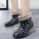 2015秋冬韩版波点雨鞋女士加绒保暖时尚雨靴胶鞋防滑水鞋短筒雨鞋