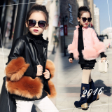 女童冬装2015新款韩版皮衣外套仿皮草大衣短款pu皮冬款加厚儿童潮