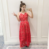 孕妇连衣裙韩版时尚孕妇装夏季镂空蕾丝孕妇裙红色长款无袖吊带裙