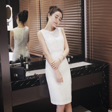 2016夏季新款女装连衣裙韩版中长款白色拼接蕾丝清新显瘦打底裙潮