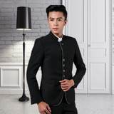 男士青年韩版修身纯黑色青年装商务时尚职业中山装