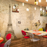 美式大型壁画复古怀旧铁塔餐厅酒吧咖啡厅壁纸KTV背景墙纸无纺布