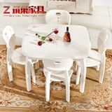 筑巢家具 韩式田园实木餐桌椅组合 小户型白色可折叠伸缩饭桌4人