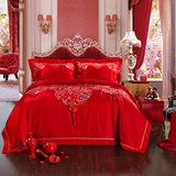 婚庆床上用品四件套大红欧式床单式加厚被套多件套纯棉六/十件套
