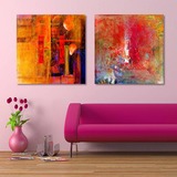 现代简约客厅装饰画沙发背景墙挂画二联抽象油画无框壁画办公室画