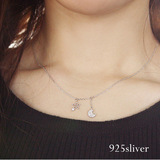 s925纯银项链 女 韩版时尚简约星星月亮钻石锁骨链 明星同款饰品