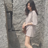 2016夏装韩版气质宽松显瘦中长款五分袖T恤女纯色百搭打底体恤裙