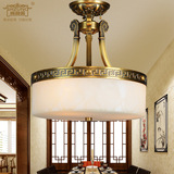 欧式全铜灯 卧室书房半吸顶吊灯 美式复古艺术仿云石灯门厅圆形灯