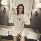2016韩版夏季新款女半袖学生宽松纯色卡通短袖T恤中长款连衣裙潮