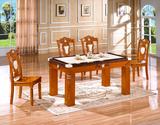 凤华家具天然理石餐桌餐椅组合 红棕色长方形实木烤漆理石餐桌