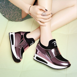 时尚内增高女鞋韩版粉色单鞋秋季百搭套脚舒适学生坡跟运动休闲鞋