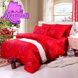 红色床单单件被套被单双人Mermaid美人鱼 喜庆磨毛婚庆大结婚