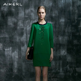 AIKERL品牌夏季女装专柜正品 百搭纯色圆领七分袖连衣裙子短裙