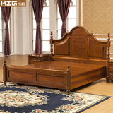 卧室家具美式床实木床双人1.8米欧式乡村深色结婚大床储物高箱床