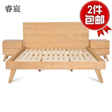 上海全实木床橡木双人床1米8现代简约卧室家具原木色婚床特价正品