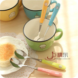 可爱糖果色杯勺韩国陶瓷不锈钢勺子创意搅拌牛奶咖啡冰淇淋勺调羹
