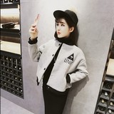韩国女装新款羊羔毛刺绣字母呢子夹克短外套女春显瘦棒球服学生潮
