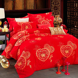 雪晶灵婚庆四件套1.8m床全棉加厚磨毛结婚床上用品大红色床单被套