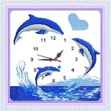 蒙娜丽莎最新款印花十字绣海豚恋人十字绣钟表挂画客厅书房系列卡