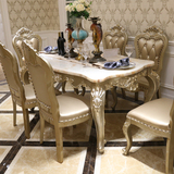 欧式餐桌大理石餐桌椅组合 新古典香槟色实木餐厅家具 美式饭桌子