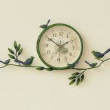 家之炫 田园小鸟创意挂钟 欧式铁艺客厅简约时尚超静音复古时钟表