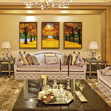 欧式客厅三联背景墙壁画挂画有框画现代风景油画布装饰画黄金大道
