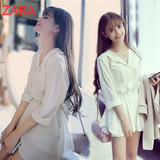 zara女装2016新款小清新衬衫裙白色性感短裙子夏季修身雪纺连衣裙