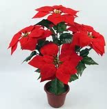 仿真圣诞花 植绒圣诞红 假花 装饰花 一品红 圣诞装饰用花