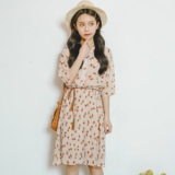 韩版新款夏季碎花连衣裙宽松中长款显瘦复古印花裙子高腰雪纺长裙