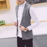 超越本色 春季韩版男士无袖针织衫修身开衫外套毛衣马甲毛线衫男