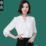 宿·色女装2015秋季新款荷叶领雪纺长袖衬衫 韩版OL通勤气质衬衣