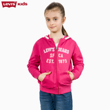 Levi's李维斯童装女童Logo绣花树莓红连帽拉链套头卫衣77352-0045