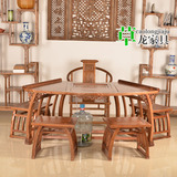 扇形茶桌椅组合 功夫茶桌 雕刻工艺 实木 仿古茶桌 中式 明清设计