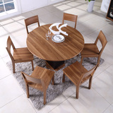 折叠餐桌圆桌餐椅组合 变形胡桃木餐桌椅套装现代中式简约家用