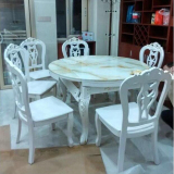欧式餐桌椅组合6人 大理石小户型实木雕花现代圆形伸缩折叠饭桌子
