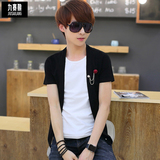 韩版男士夏季短袖T恤青少年假两件潮流体恤男非主流学生男装衣服