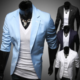 韩版潮流男装夏季商务休闲纯色七分袖单西装半袖便装西服薄款外套