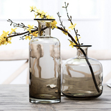 包邮欧式咖啡色玻璃花插花器 现代简约时尚北欧花瓶餐桌摆件饰品
