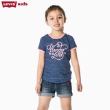 Levi's李维斯童装女童条纹拼接印花蓝紫色短袖T恤77356-0119