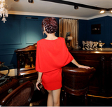 【天天特价】韩版明星同款斗篷披肩大红色修身包臀中长款连衣裙女