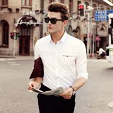 普金保罗2015秋季新款青年衬衫男 潮 韩版修身型男士棉质长袖衬衫