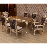 天川之页新款新古典欧式实木奢华香槟色餐厅别墅餐桌椅组合
