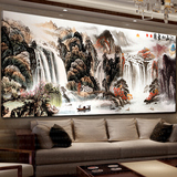 风景十字绣客厅山水画大幅2米流水生财印花十字绣江山如画满绣